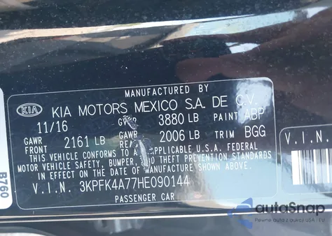 2017 Kia Forte Lx из США, поврежденный, VIN 3KPFK4A77HE090144